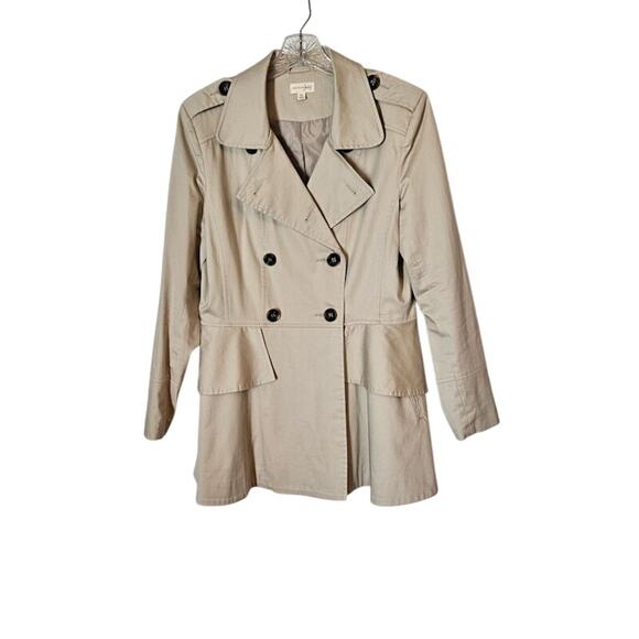 Maison Jules Women's Short Trench Coat Jacket Khaki Ruffled Back Fitted Size XL - Picture 1 of 10